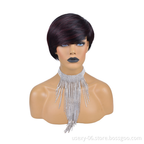 Hot Selling Short Pixie Cut Ombre Color Raw Brazilian Virgin 100% Human Hair Wigs
